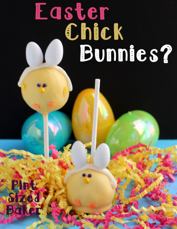 Cute Chick Cake Pops dressed up as Easter Bunnies. This cake pop tutorial is easy to follow and perfect for your Easter celebration.