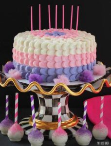 This Petal Birthday Cake is the cutest cake EVER! Add a few Cake Pops for extra fun! Pink, Purple, and white frosting is perfect for your next Princess Party!