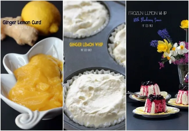 Ginger Lemon curd, Ginger, lemon whip, and Frozen Lemon Whip with blueberry sauce