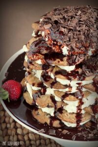 This cookie icebox cake is piled high and is so impressive.