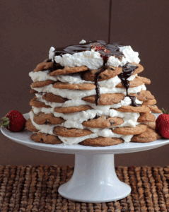Total Decadence. Homemade Chocolate Syrup dripping down a Chocolate Chip Cookie Icebox Cake. from #dietersdownfall.com