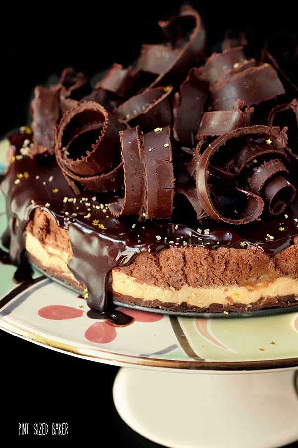 A decadent dessert that's truly a showstopper. This Mousse Cake has it all! Layers of chocolate shortbread, cookie butter mousse, chocolate mousse, and ganache. It was so good!