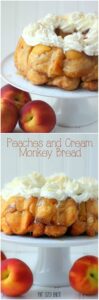 I love this Fresh, Sweet Peaches stuffed into this Peaches and Cream Monkey Bread! It's perfect for a fun breakfast treat!