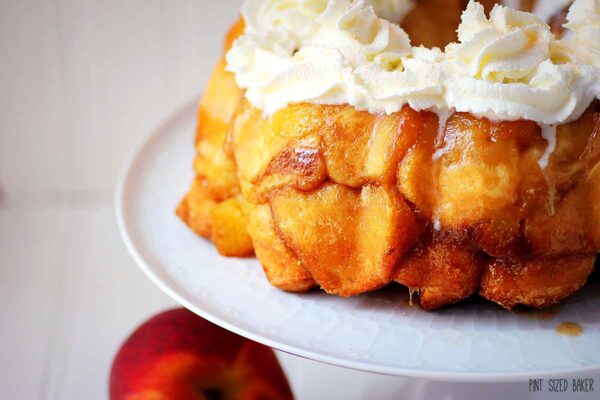 I'm making this Peaches and Cream Monkey Bread for breakfast and dessert! It's so good!