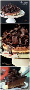 OMG! This "cake" has a chocolate shortbread crust, a layer of cookie butter mousse and chocolate mousse and then is topped with ganache and huge chocolate curls!