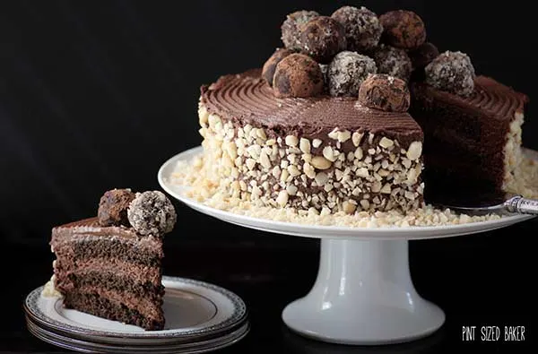 Triple layers of chocolate cake, chocolate mousse frosting, and chocolate truffles are perfect for a fancy birthday celebration. 