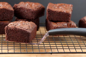 I love these brownies - all edges and a crispy topping. The perfect bite of chocolate brownies.