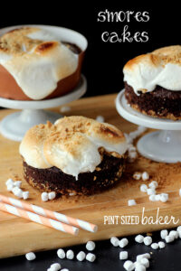 Easy and fun s'mores cake that is ready in a jiffy! Make them in mini pans so everyone gets their own!