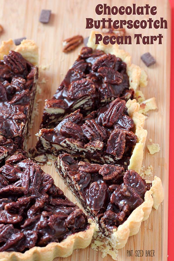 An amazing chocolate butterscotch pecan tart that is ready in minutes! It's the perfect alternative to pecan pie.