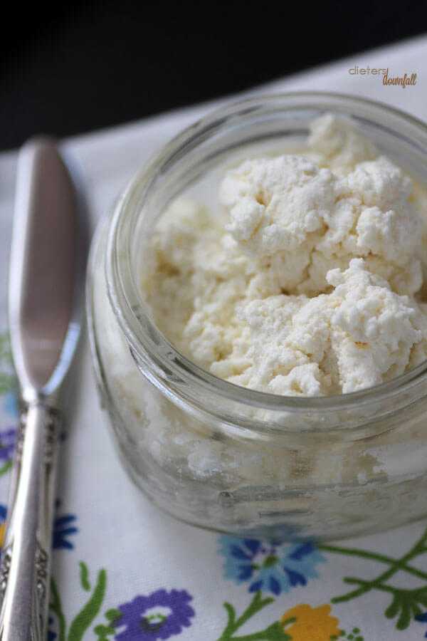Homemade Ricotta - a whole lotta milk results in a little bit of cheese. from #dietersdownfall.com