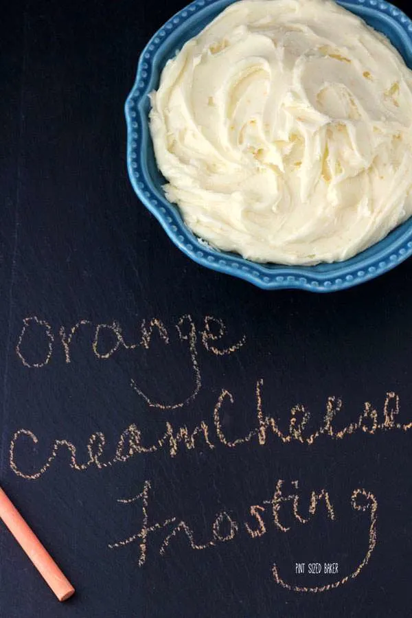 Image of a bowl of frosting on a chalk board with the title of the recipe.