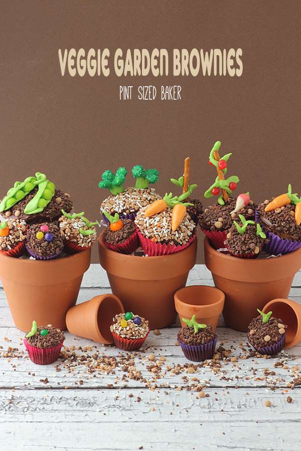 Candy "veggies" top these fun brownie treats! Now this is how you get your kids to eat their veggies.