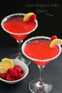 Lemon and Raspberry Martinis made with infused vodka and lemonade. from #DietersDownfall.com