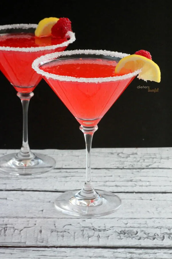 Bright Pink Raspberry infused Vodka Martinis. from #DietersDownfall.com