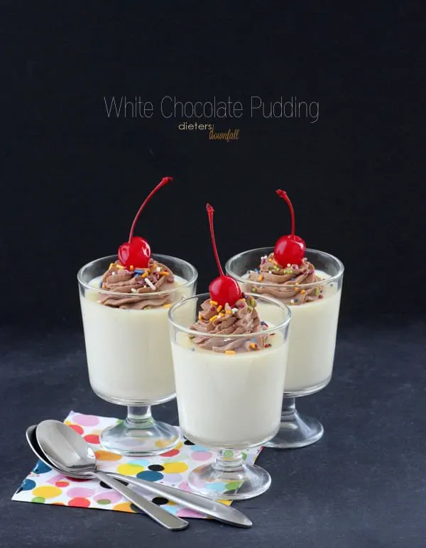 Indulge in some White Chocolate Pudding. Smooth and Creamy Goodness! from #DietersDownfall.com