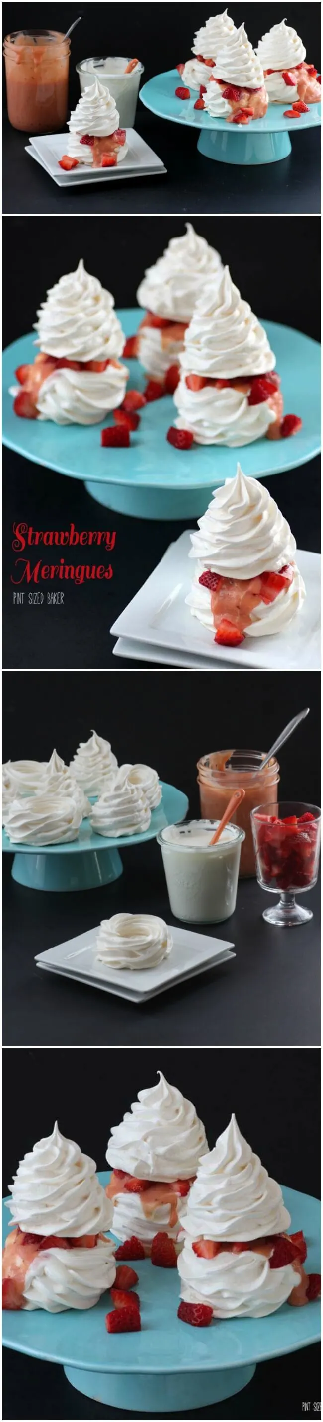 These Strawberry Meringues start off with a meringue shell, get filled with Crème Fraîche and strawberry rhubarb curd and then topped off with fresh strawberries and a meringue top!