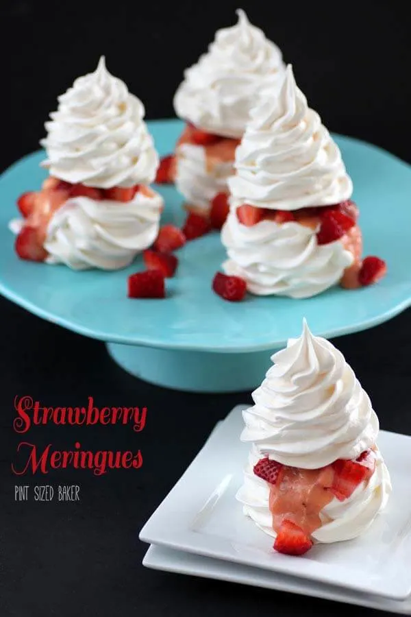 These Strawberry Meringues start off with a meringue shell, get filled with Crème Fraîche and strawberry rhubarb curd and then topped off with fresh strawberries and a meringue top!