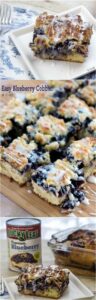 An Easy Blueberry Cobbler recipe that is quick to whip up and serves a crowd! It'll be your new go-to pot luck dessert!