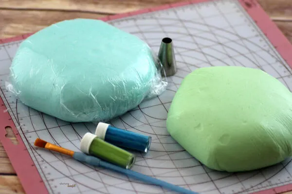 Lime Jello Fondant and Berry Fondant with tools to make mermaid scales. from #DietersDownfall.com