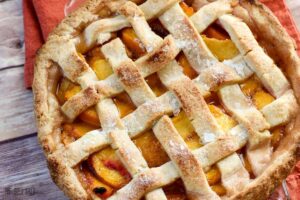 A beautiful lattice topped peach pie. It's simply perfect!