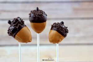 Acorn brownie pops close up