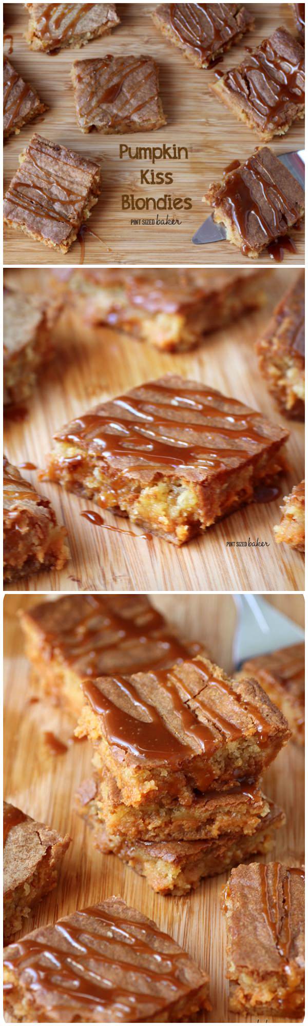 Pumpkin Kiss Caramel Blondies are so yummy for your fall baking. 