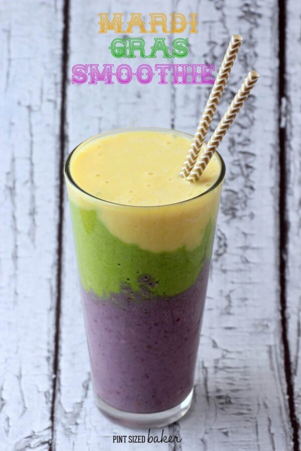 The perfect smoothie of purple, green and gold for Mardi Gras.