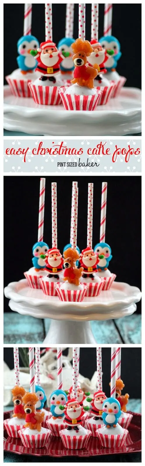 These Easy Christmas Cake Pops are so simple to make and look so adorable! Pick up the gummy candies at the store and make them for your holiday party.