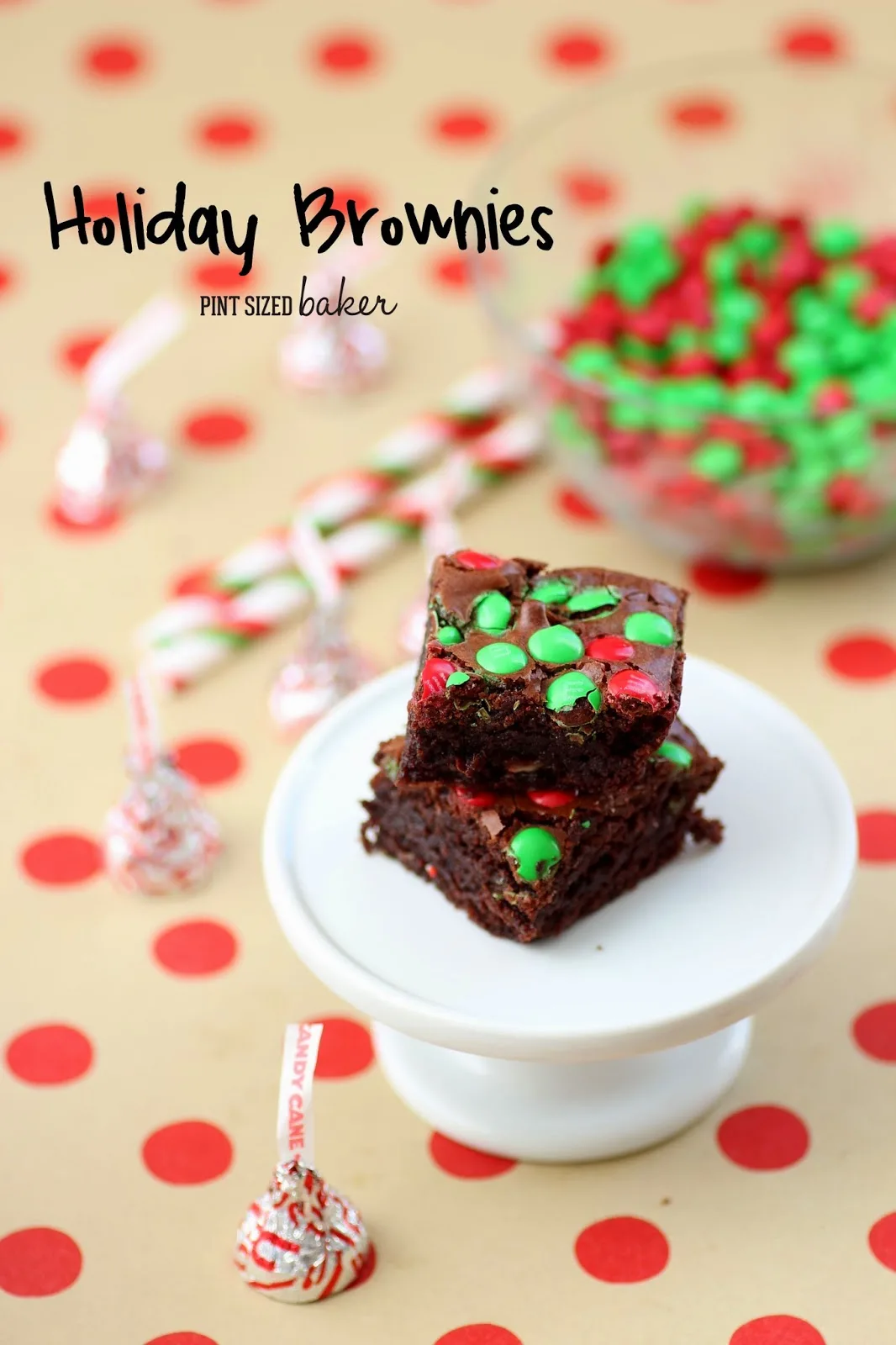 Easy Holiday Brownies just for you! Stuff them with Candy Cane Kisses and top them with M&Ms. Perfect!