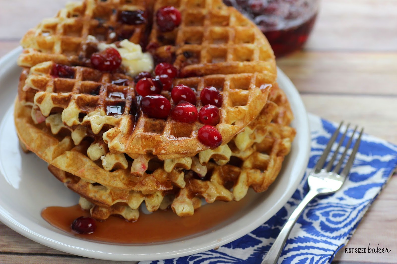 Tart Cranberries ready to "pop" in your mouth. They aren't too tart cooked in these waffles.
