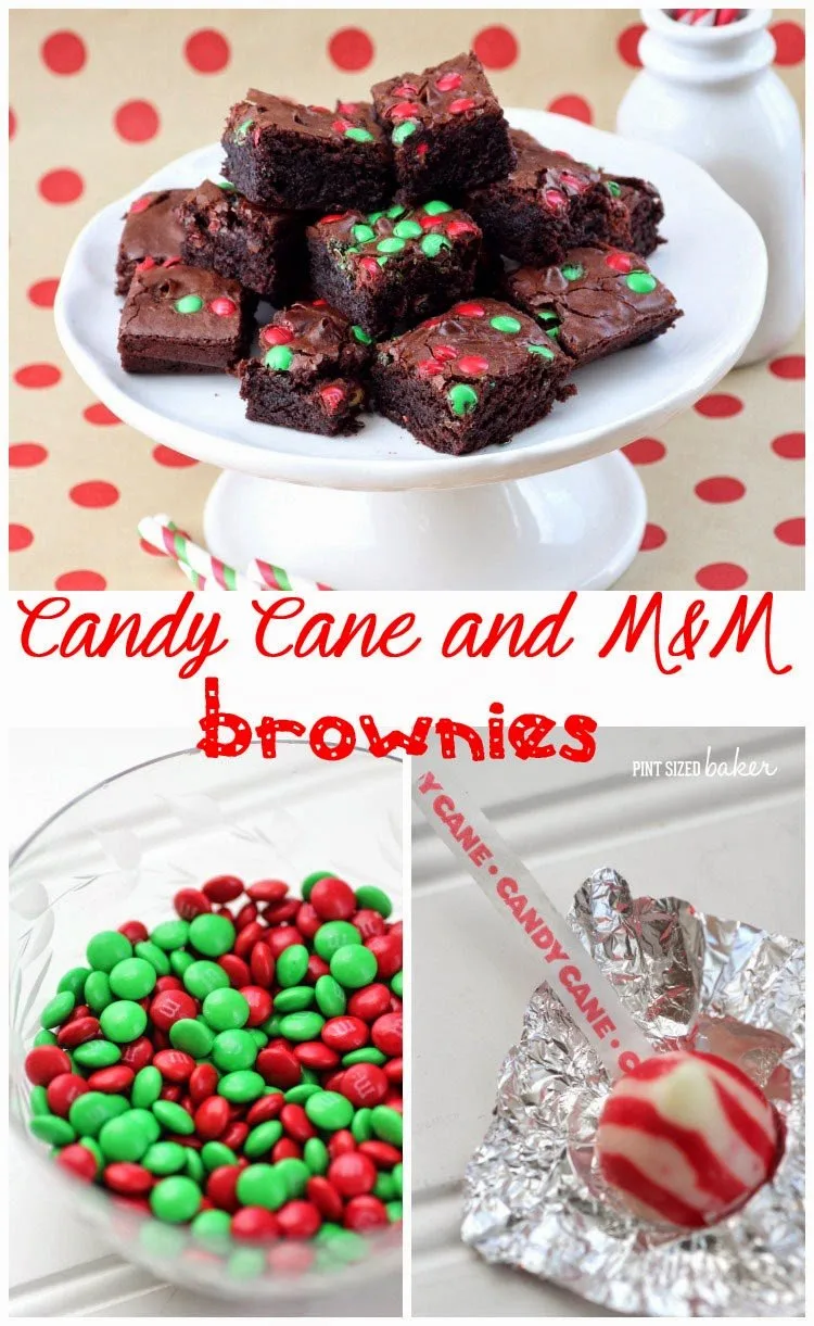 Easy Brownies stuffed with Candy Cane Kisses and sprinkled with M&Ms. Dessert is ready in 30 minutes!