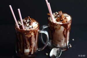 These Amaretto Hot Chocolate Floats are perfect for any night. Made with real Amaretto ice cream and real Hot Chocolate, it's an decadent dessert.