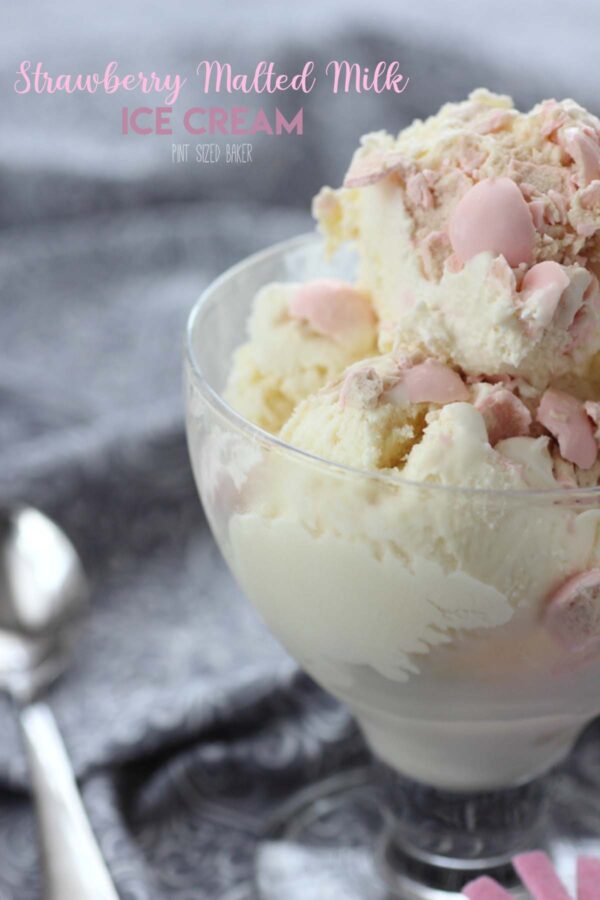 Bring back the flavor of a soda shop with this Strawberry Malted Milk Ice Cream. It's got a sweet strawberry flavor and is packed full of strawberry Whoppers.