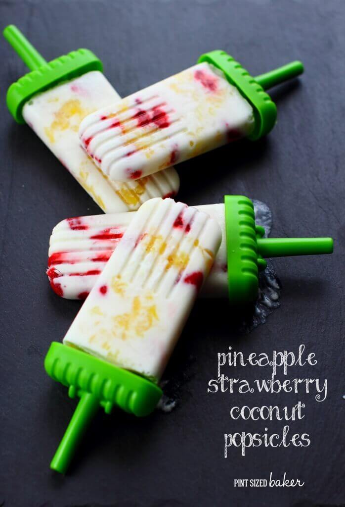 Pineapple Strawberry Coconut Popsicles