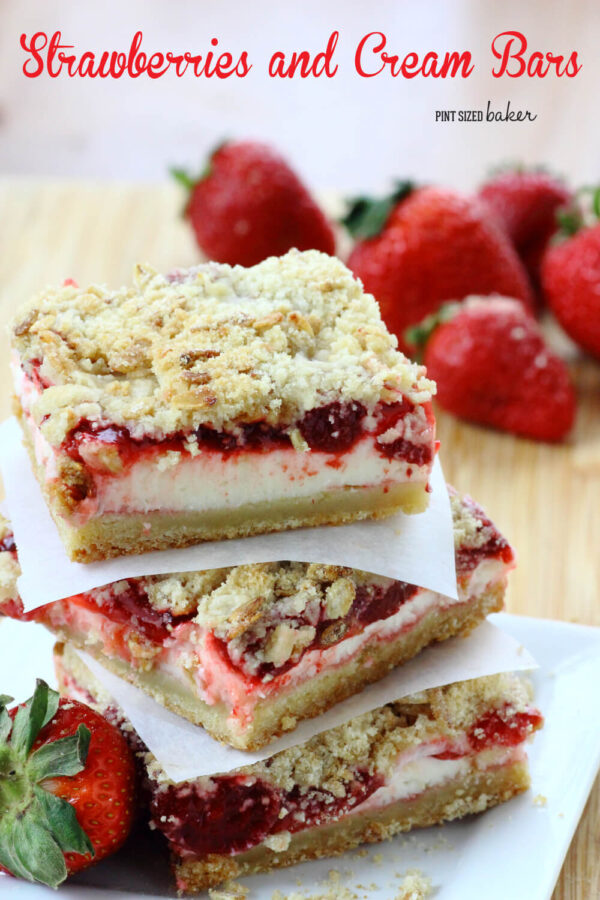Strawberry Crumble Cookie Bars stacked.
