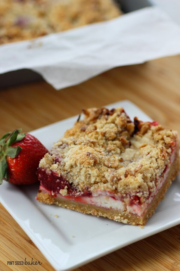 Strawberry Crumble Cookie Bar on a plate.