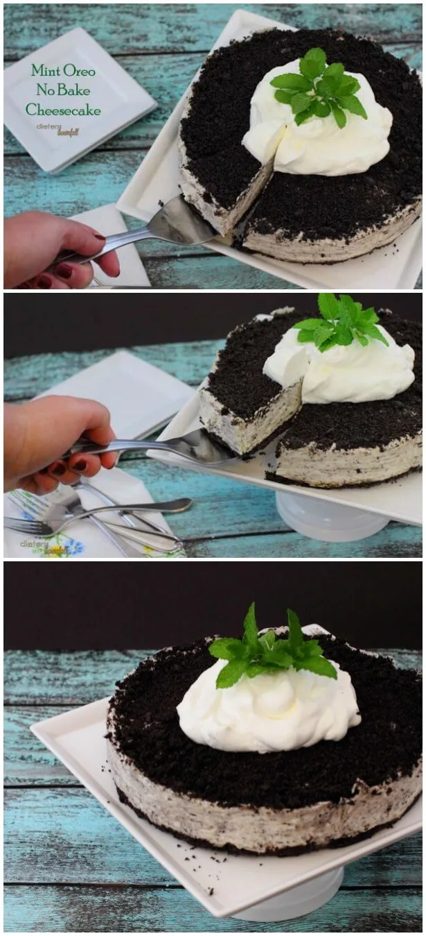 How about a big 'ol slice of Oreo Cheesecake? What if it were full of Mint Oreo Cookies? Mint Oreo No Bake Cheesecake Recipe.