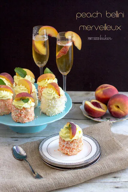 Impress your guests with these individual meringue desserts. French Merveilleux are flavored with Peach and Champagne for a unique dessert!