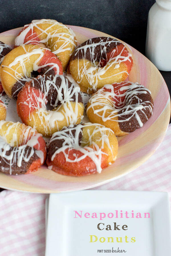 You can’t go wrong when there’s Chocolate, Vanilla and Strawberry involved. These Neapolitan Cake Donuts are just perfect for your next party!