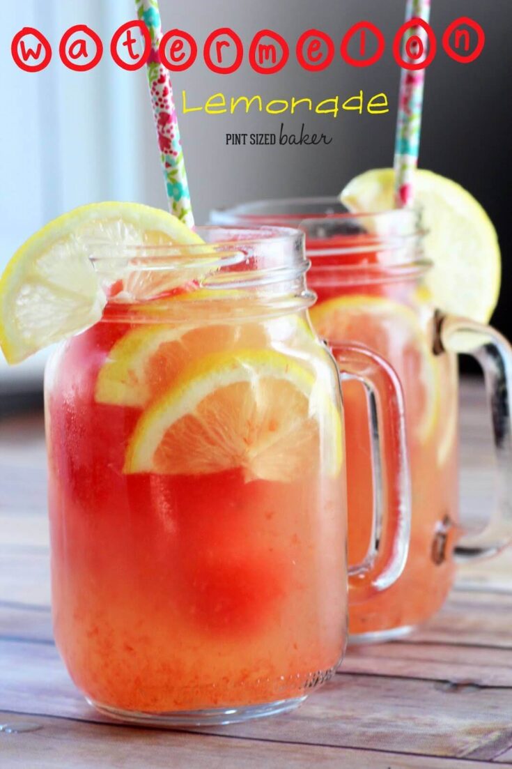 homemade lemonade with watermelon ice cubes drink.
