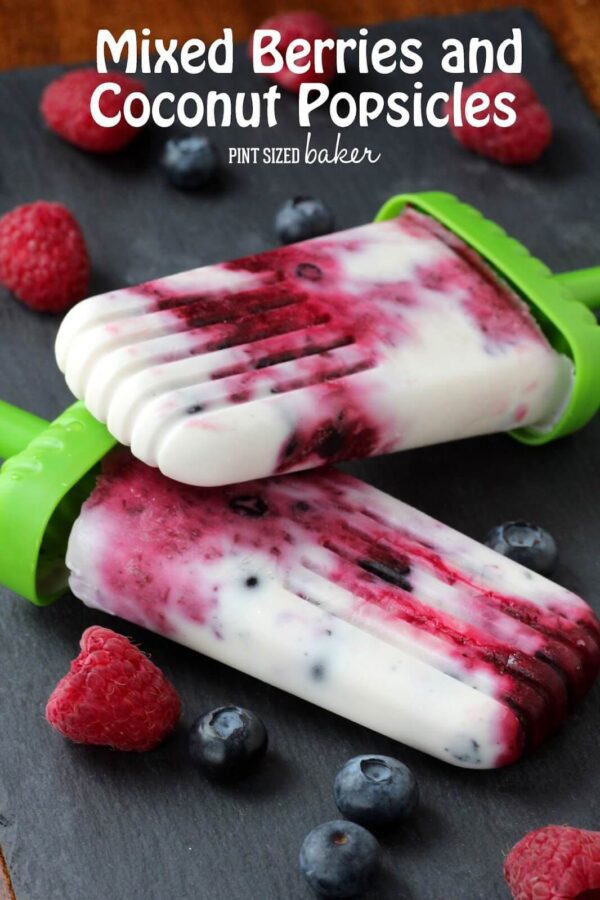 Gluten Free, Dairy Free, and refined sugar free mixed berry popsicles.