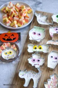 The kids can totally make this easy Halloween Fudge. Just two main ingredients, some eyeball candy, and edible markers make these fun little treats.