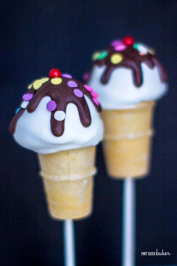 Using a mini ice cream cone, these cake pops come together in a snap! Check out my video in the post!