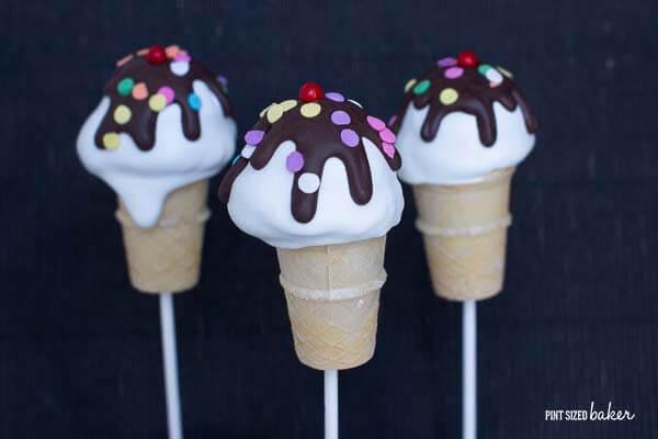 Mini Ice Cream Cone Cake Pops are a great addition to your dessert table or to place into goodie bags!