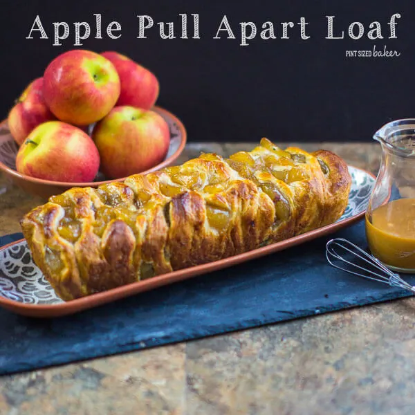 Layers and layers of pull apart bread full of chunks of apples and covered in caramel sauce. Perfect for a fall dessert.