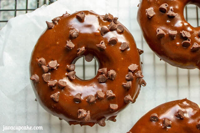 Glazed Peanut Butter Chocolate Chip Donuts