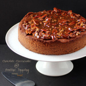 Chocolate Cheesecake with homemade graham cracker crust and finished with sweet Praline Topping.