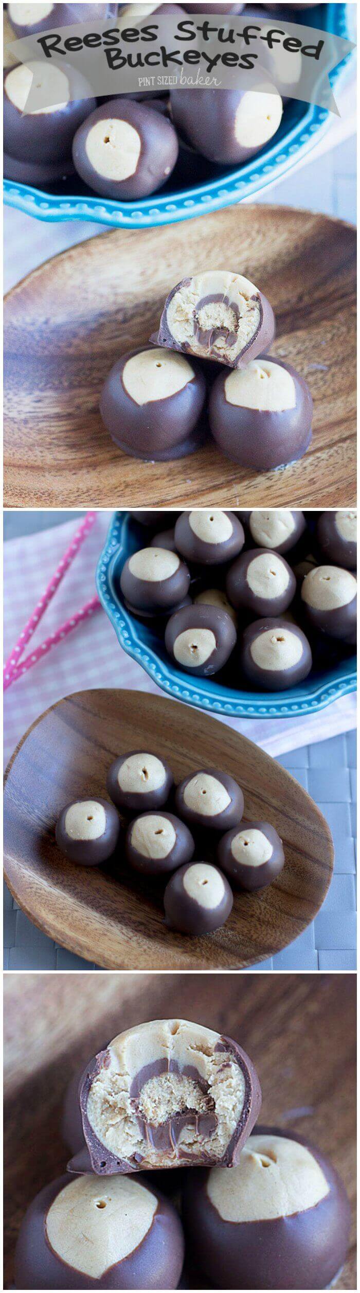 Everyone will flip for these Reese's Stuffed Buckeye Candies. Peanut Butter candy stuffed with a peanut butter candy and then dipped in chocolate. They are so good!!