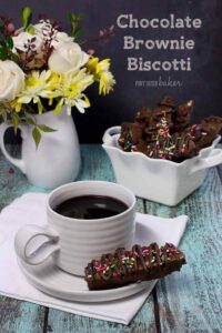 Warm up with a hot cup of coffee and some chocolate brownie biscotti.