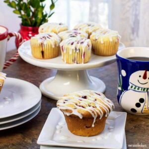 Tart cranberries in sweet cream cheese muffins. Wake up to a wonderful breakfast treat!
